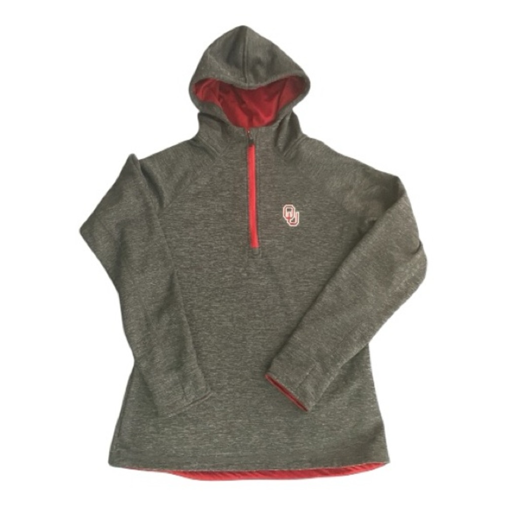 #044, Colosseum OU Gray and Red Quarter-Zip Hoodie, size L
